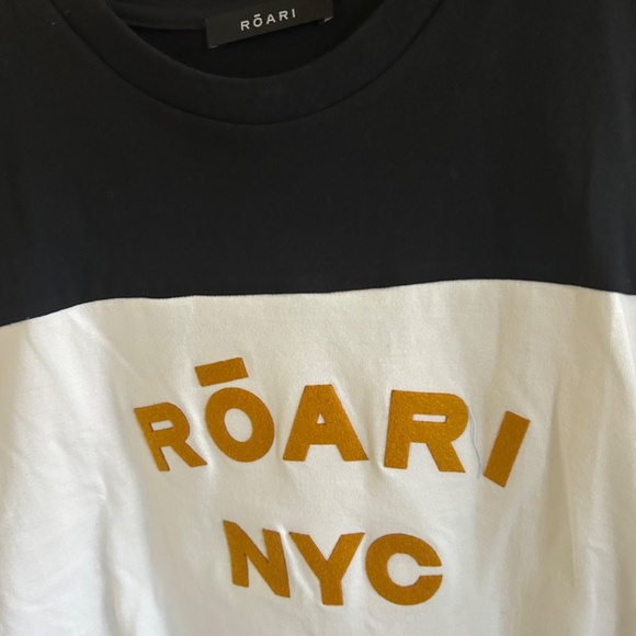 NEW NWT ROARI COLOR BLOCK BLACK WHITE CROPPED DANNY TOP SHIRT NYC S/M - Picture 3 of 7